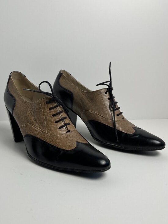 Robert Clergerie Shoes - Robert Clergerie Paris Two Tone Oxford Heel Women's 8.5 Black Taupe France